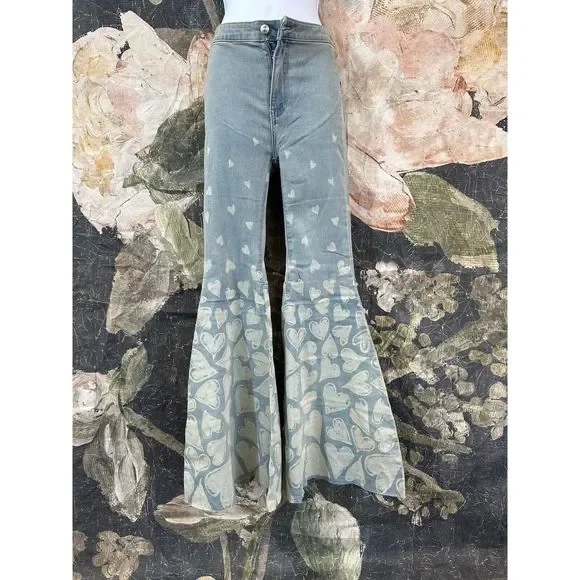 Free People Just Float On Flare Printed Jeans Size 24 - Picture 4 of 7